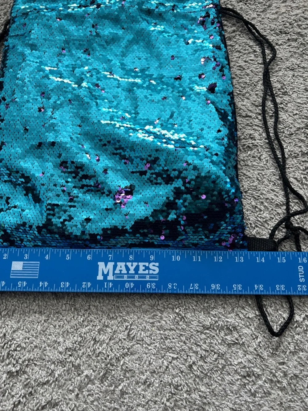 Women's Aqua Purple Sequin Mermaid Shimmer Drawstring BackPack Inner Zip Pocket - Picture 5 of 5